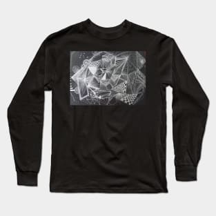 Geometric Pattern Silver on Black Long Sleeve T-Shirt